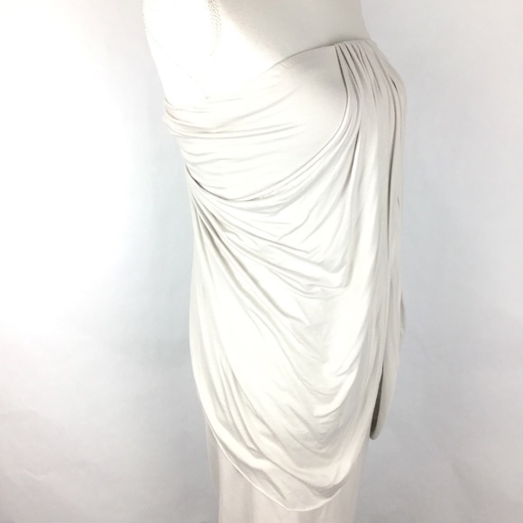 Light gray Velvet (brand) strapless, draped dress. - Picture 4 of 7